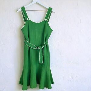 Tulip B Lime Green & White Detail Belted Flounce Hem Button Shoulder Strap Dress